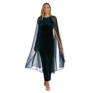 R & M Richards Women's Embellished Velvet Cape Gown - Hunter New With Tags Size